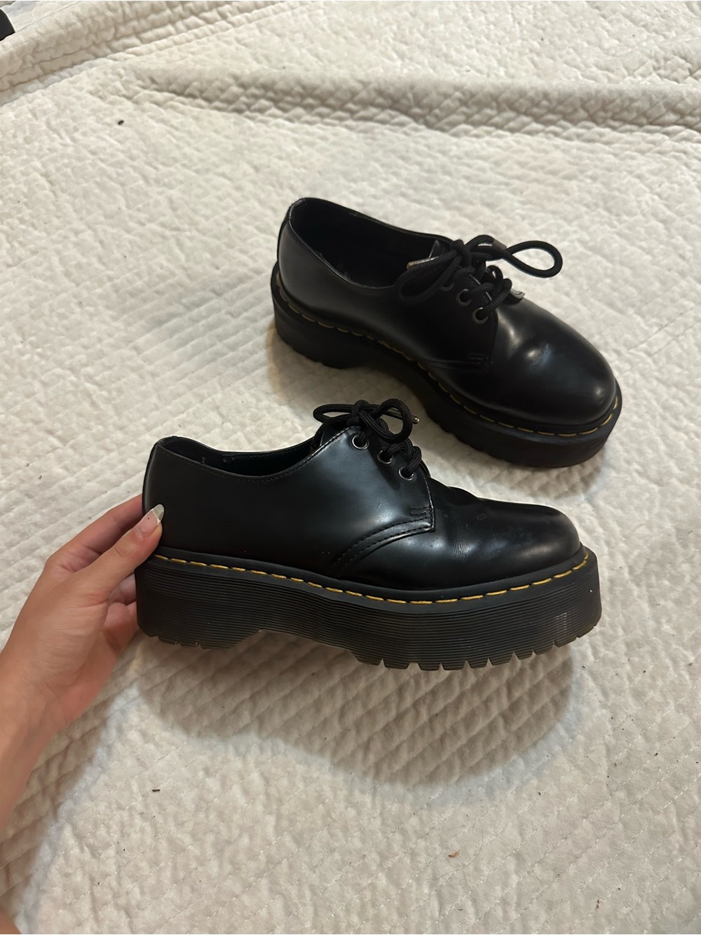 Platform Doc Martens Lace-Up Shoes with Yellow Stitching